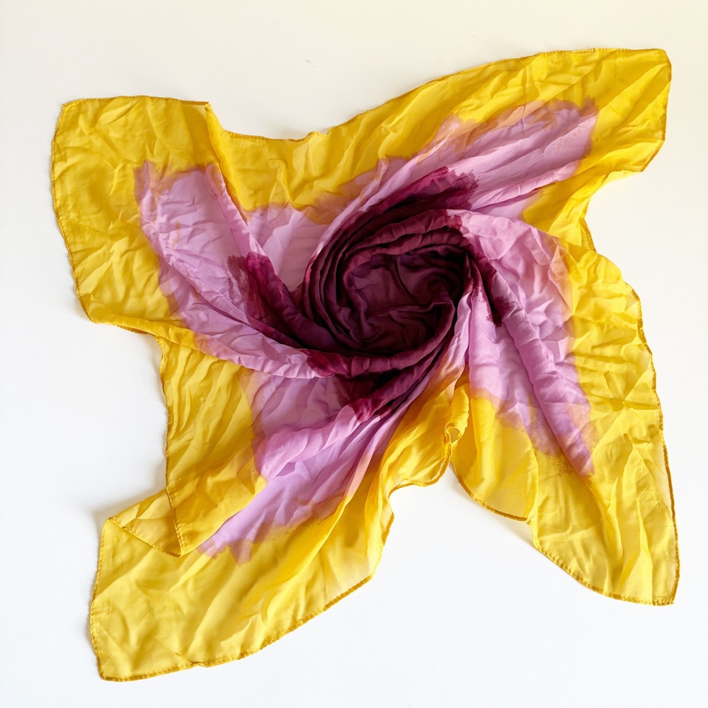 Womens Yellow Pink Artistic Boho Watercolor Square Neck Tie Head Scarf 30x30 OS